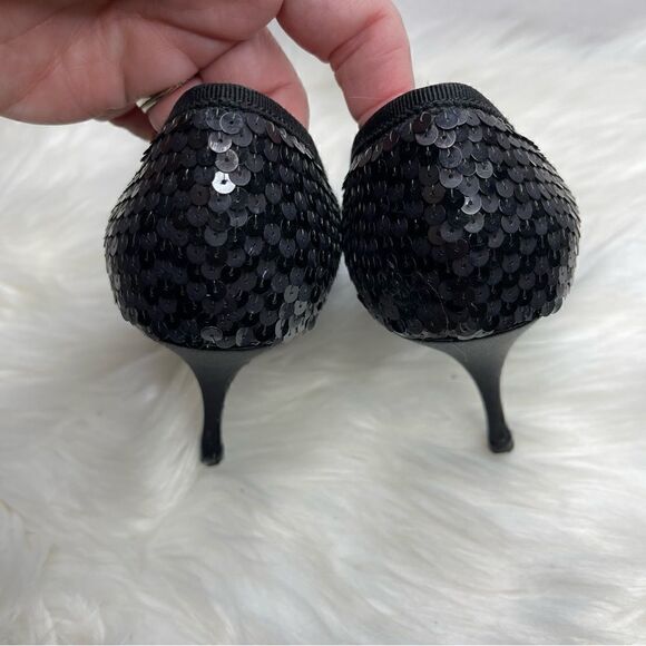 Prada Sequin Satin Bow Heels Black 36.5 - Picture 7 of 8